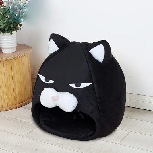 Unamused Kitty Cat Cave With Plush Cushion