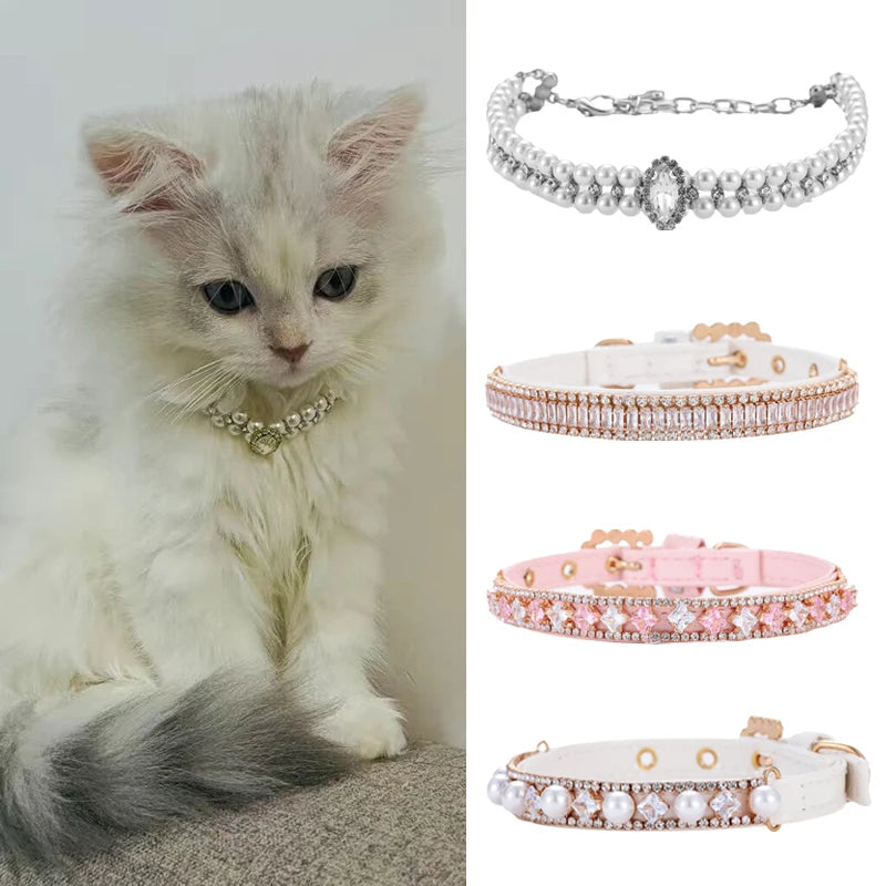 Whimsical Faux Pearl & Rhinestone Pet Collar Necklace
