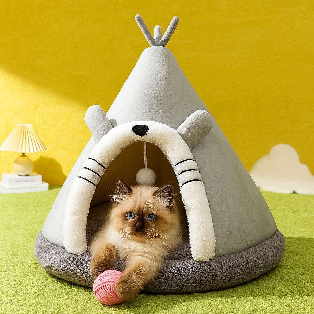 Gray & White Cat Teepee Pet Tent