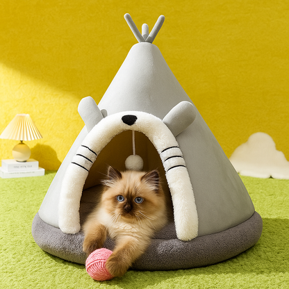 Gray & White Cat Teepee Pet Tent