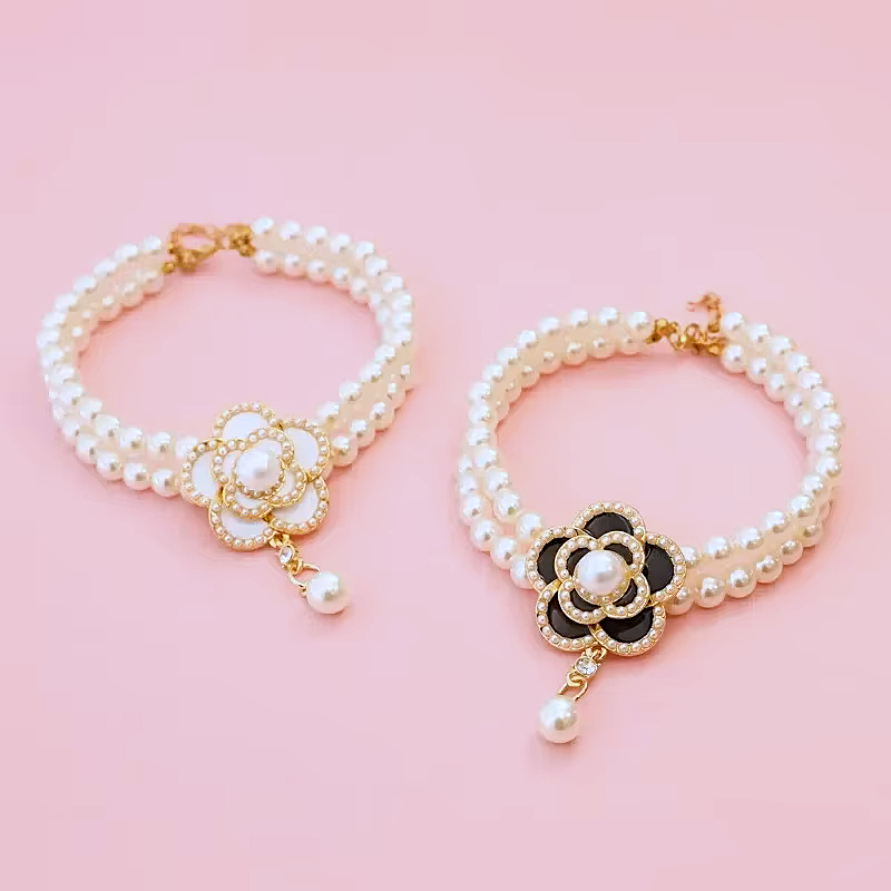 Elegant Camellia Faux Pearl Pet Collar Necklace