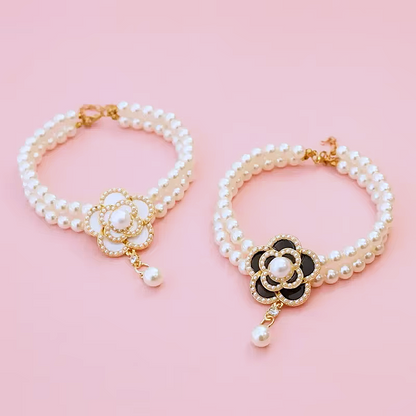 Elegant Camellia Faux Pearl Pet Collar Necklace