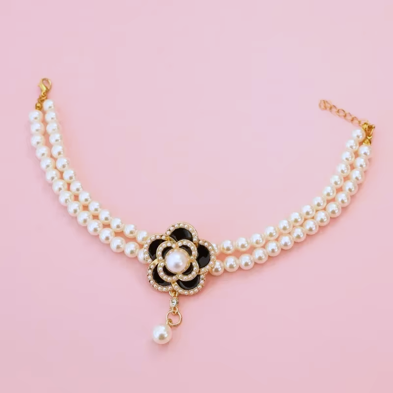 Elegant Camellia Faux Pearl Pet Collar Necklace