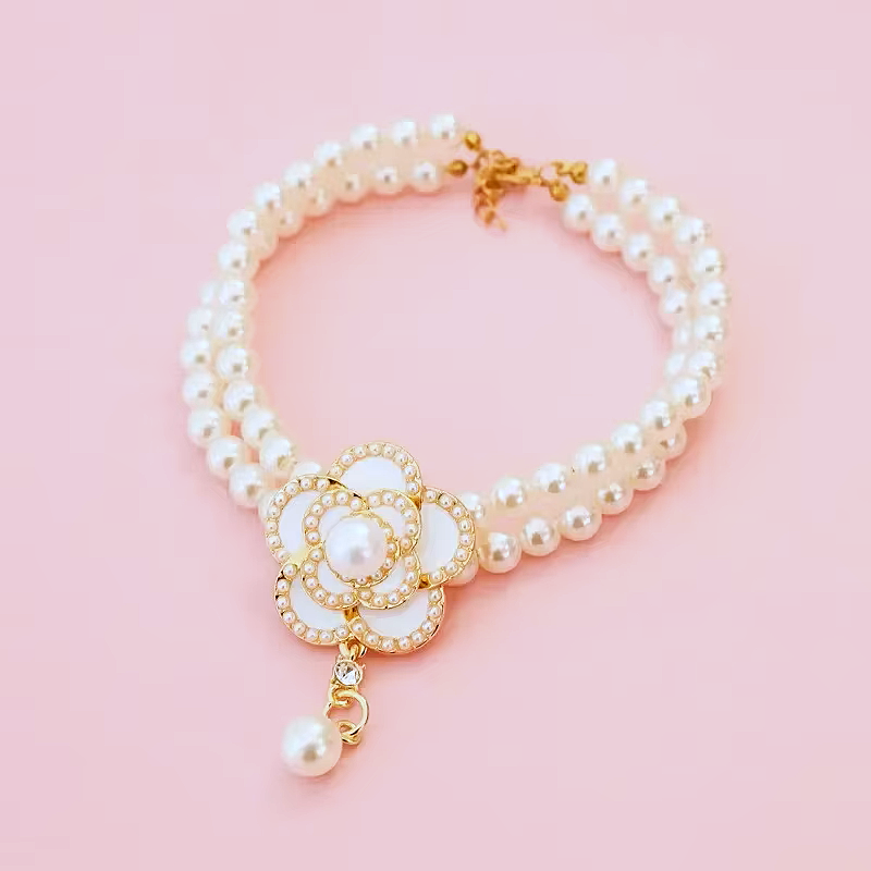 Elegant Camellia Faux Pearl Pet Collar Necklace