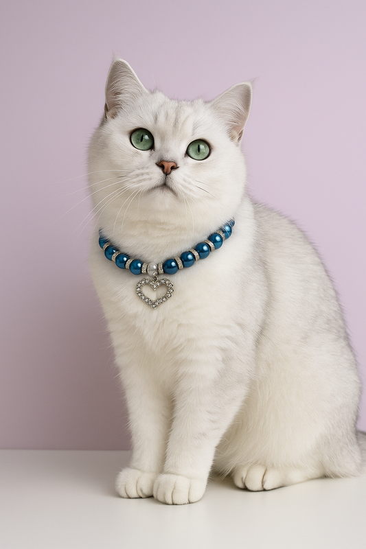 Classy Faux Pearl & Rhinestone Heart Charm Pet Necklace