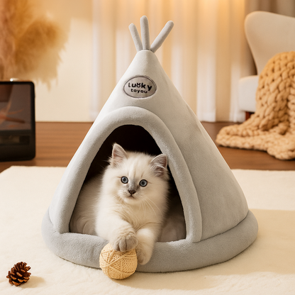 Velvety Gray Teepee Pet Tent
