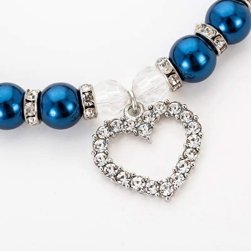 Classy Faux Pearl & Rhinestone Heart Charm Pet Necklace