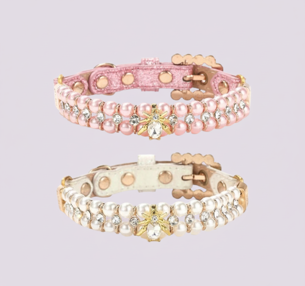 Sparkling Bumble Bee Rhinestone & Faux Pearl Pet Collar Necklace