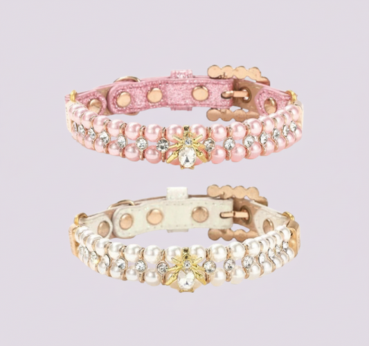 Sparkling Bumble Bee Rhinestone & Faux Pearl Pet Collar Necklace