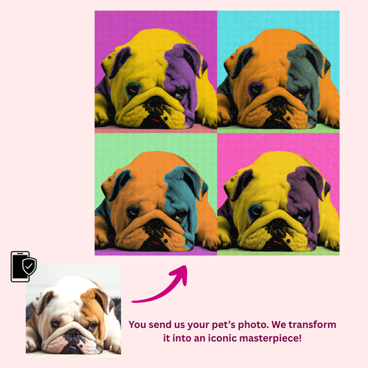 Warhol Style Pop Art Quad Portrait of Your Pet - Custom Canvas Print (Unframed)