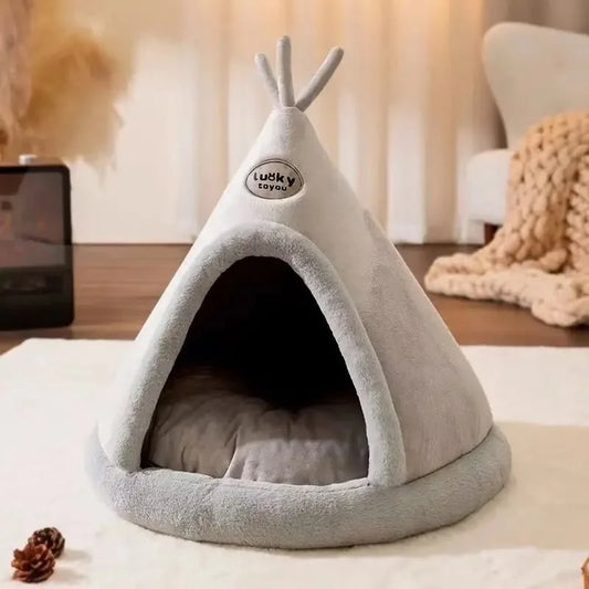 Velvety Gray Teepee Pet Tent