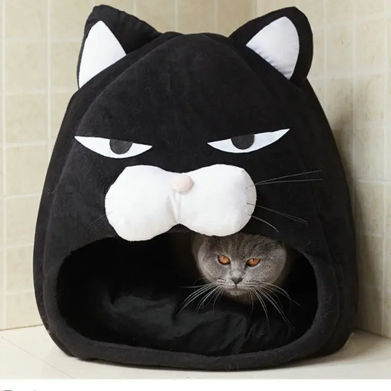 Unamused Kitty Cat Cave With Plush Cushion
