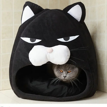 Unamused Kitty Cat Cave With Plush Cushion