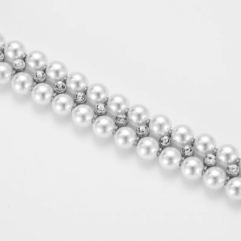 Whimsical Faux Pearl & Rhinestone Pet Collar Necklace