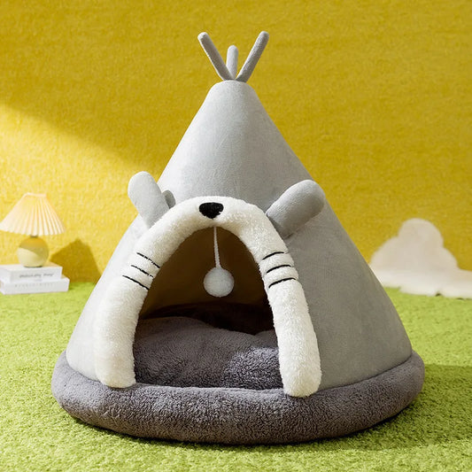 Gray & White Cat Teepee Pet Tent