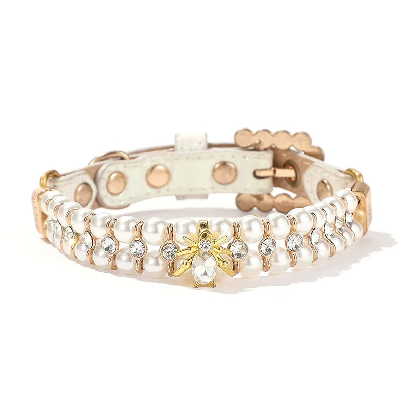 Sparkling Bumble Bee Rhinestone & Faux Pearl Pet Collar Necklace