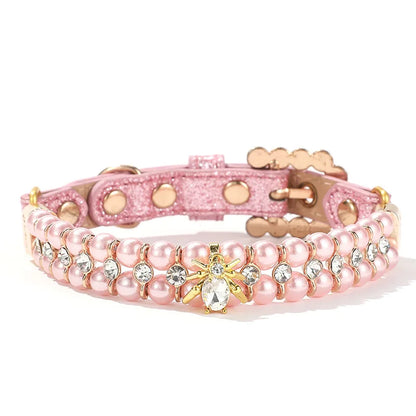 Sparkling Bumble Bee Rhinestone & Faux Pearl Pet Collar Necklace
