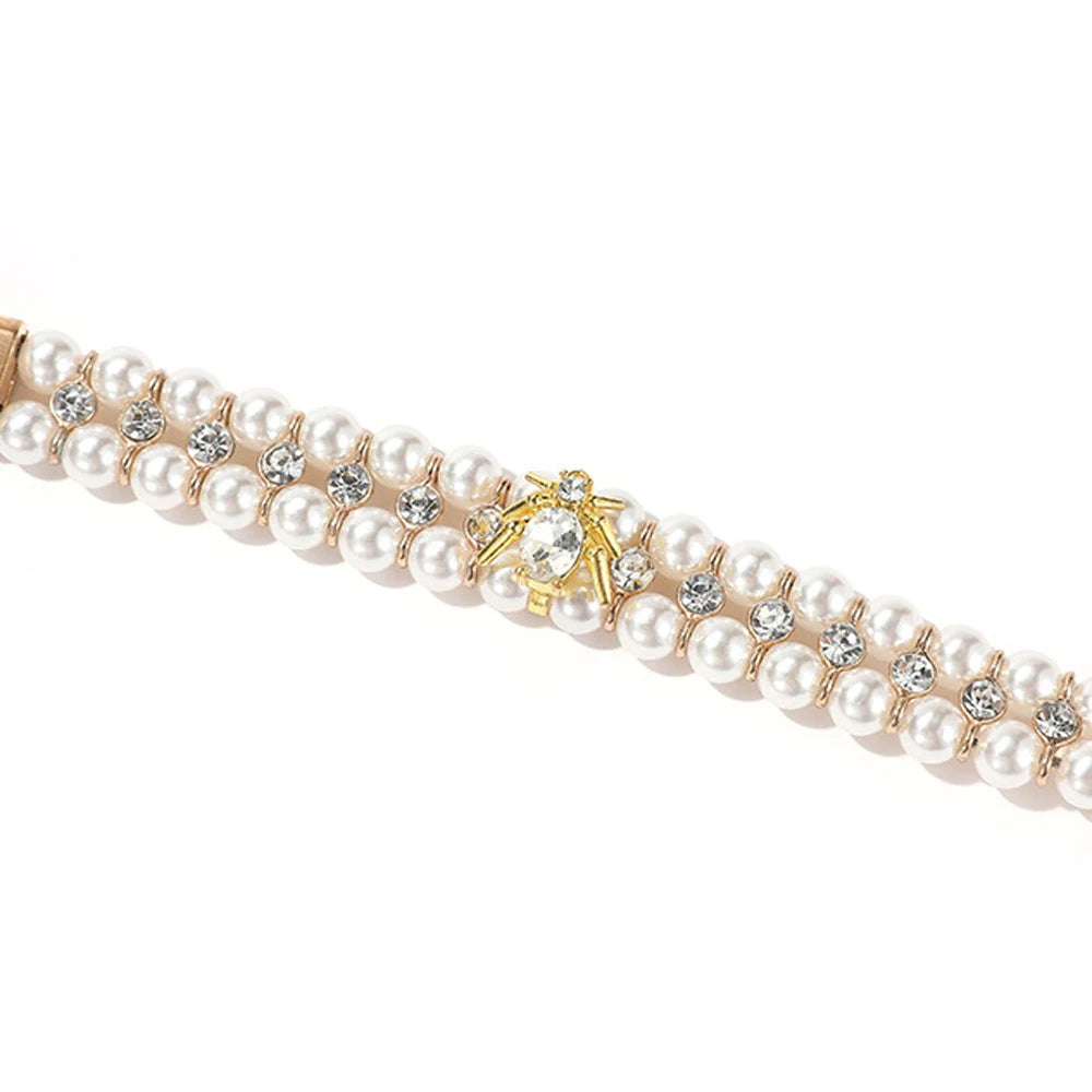 Sparkling Bumble Bee Rhinestone & Faux Pearl Pet Collar Necklace