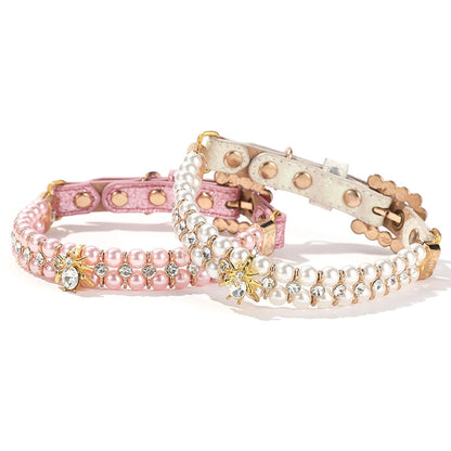 Sparkling Bumble Bee Rhinestone & Faux Pearl Pet Collar Necklace