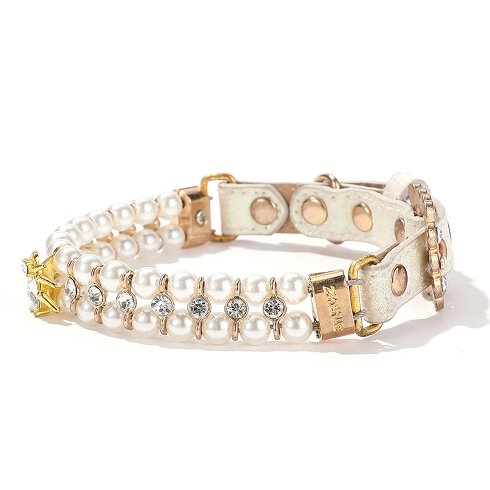 Sparkling Bumble Bee Rhinestone & Faux Pearl Pet Collar Necklace