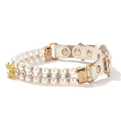 Sparkling Bumble Bee Rhinestone & Faux Pearl Pet Collar Necklace