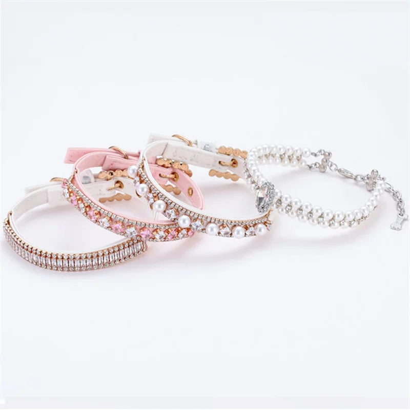 Whimsical Faux Pearl & Rhinestone Pet Collar Necklace